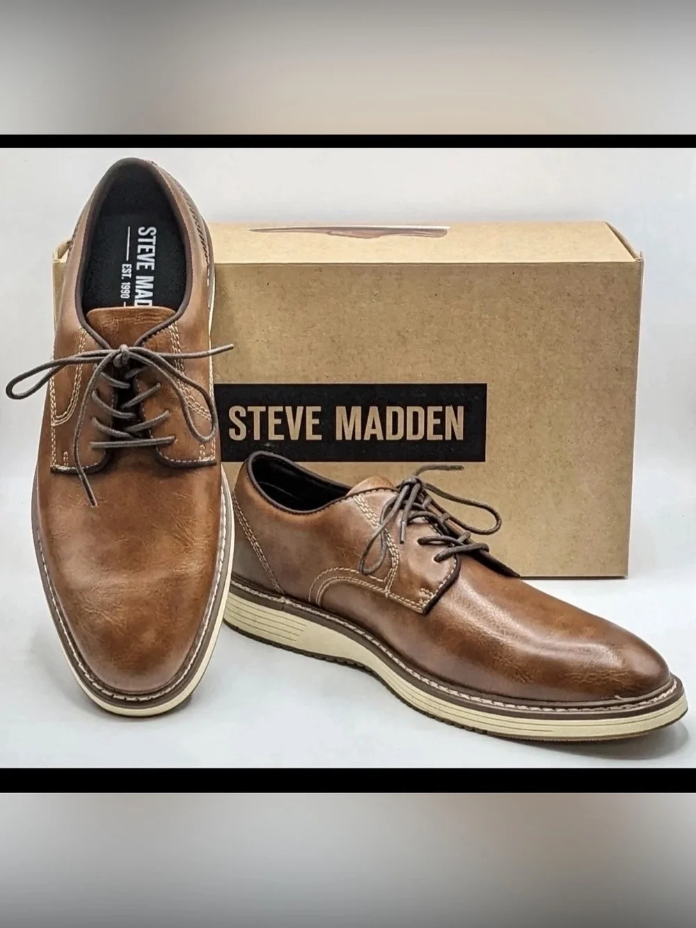 Steve Madden Men’s P-Jansen Lace Up Oxford Shoes Cognac Leather Size 8.5 M